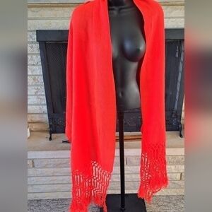 Red Acrylic Long Scarf with Fringe 75 inches by 23 inches Christmas
